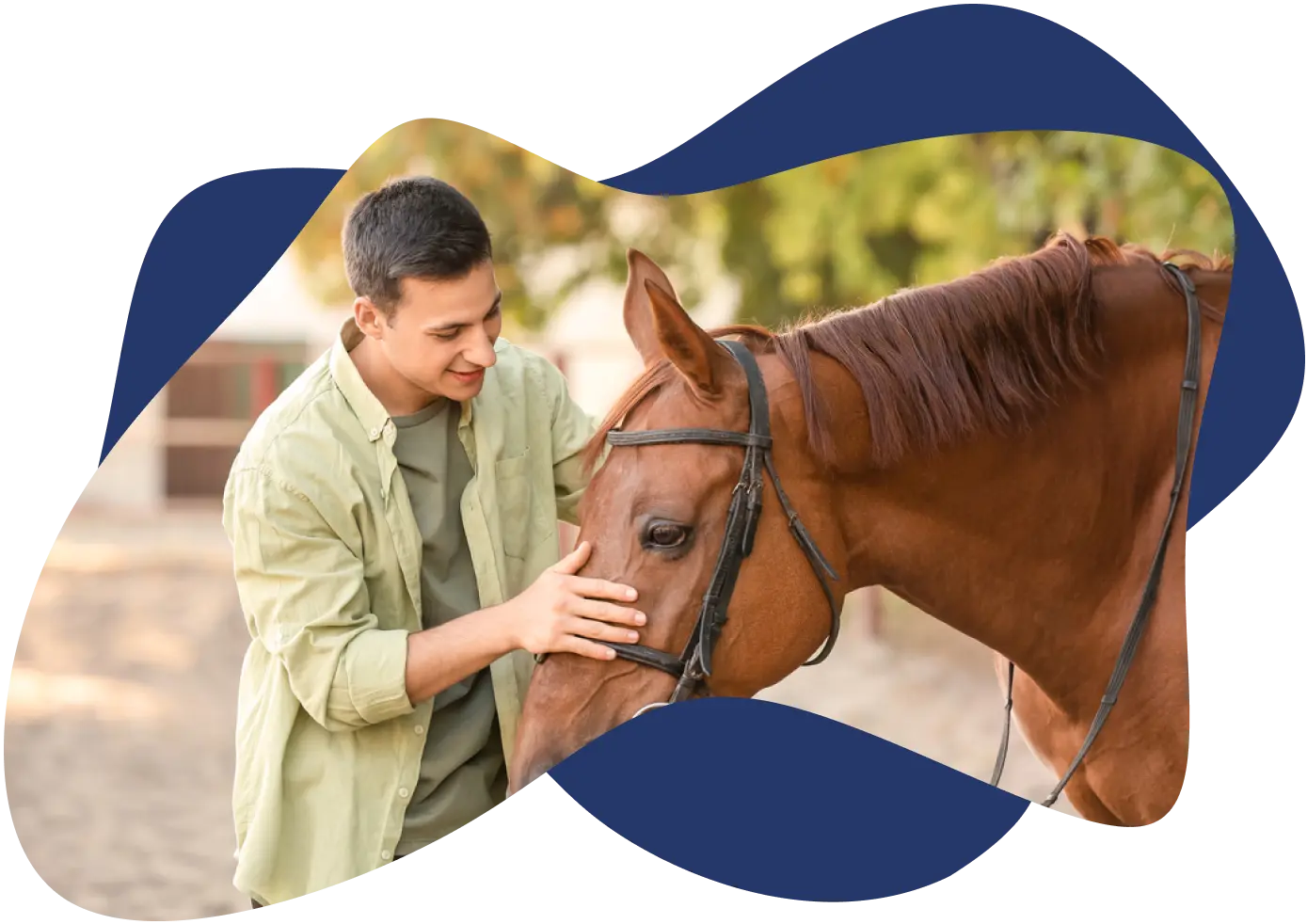 A man participates in equine therapy at a men's drug rehab